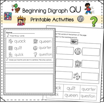 Preview of Beginning Digraph QU No Prep, Printable Practice Pages