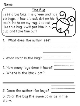 Beginning Reader Comprehension Passages For Distance Learning Packets