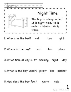 Beginning Readers Comprehension Packet for Early Education or Special