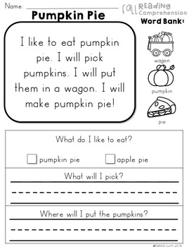 Beginning Reading Comprehension - Fall Edition by Natalie Lynn Kindergarten