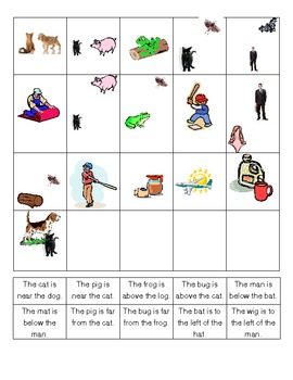 Preview of Beginning Reading Position Words Picture Match