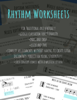 Preview of Beginning Rhythm Worksheets (For Virtual and Traditional with Google Classroom)