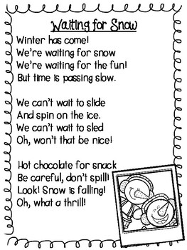 Preview of Beginning S Blends Poem for Shared Reading- Waiting for Snow