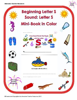 Preview of Beginning S Sound: Letter S Mini-Book: Full Color