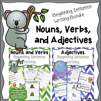 Preview of Beginning Writing, Nouns, Verbs, Adjectives - TPT Digital - Distance Learning