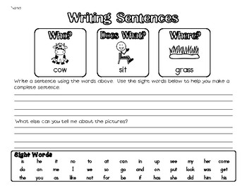 beginning sentence writing worksheets who doing what