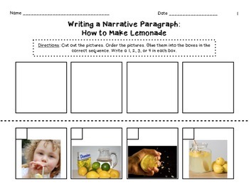 Beginning Sequence Paragraph - How to Make Lemonade by First Grade Cupcakes