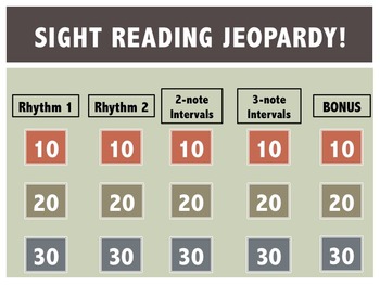 Preview of Beginning Sight Reading Jeopardy
