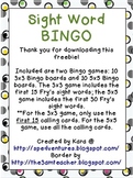 Beginning Sight Word Bingo Games (Fry's)