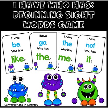 Preview of Beginning Sight Words Game I Have Who Has Freebie - Monster Theme