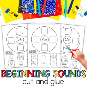 Preview of Beginning Sounds A-Z Cut and Glue Phonemic Awareness for Kindergarten