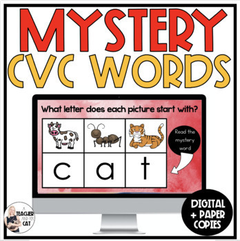 Preview of Beginning Sound CVC Mystery Words Kindergarten - Digital and Print
