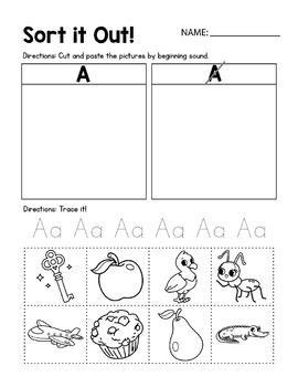 Beginning Sound Cut & Paste Alphabet Worksheets, Alphabet Cut & Paste