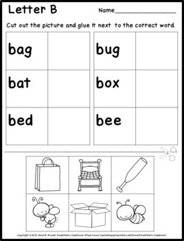 Beginning Sound Worksheets Cut and Paste by Kinesthetic Classroom