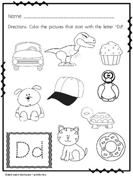 beginning sound identification letter d color the pictures tpt