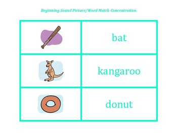 Preview of Beginning Sound Picture Match Concentration