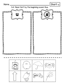 beginning sound sort short vowel u by kreative