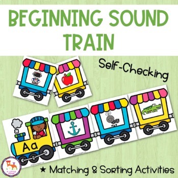 Preview of Beginning Sounds Matching Game Cards | TRain Alphabet Matching & Sorting
