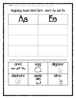 beginning sound word sorts short vowels a and e by mrs boss tpt