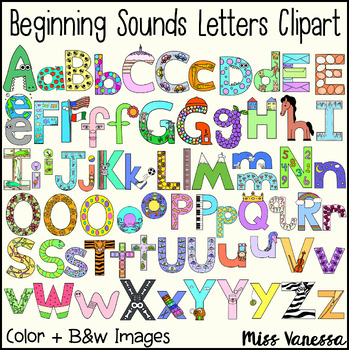 Preview of Letters of The Alphabet With Beginning Sounds Clipart Bundle