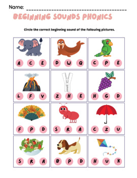 Preview of Beginning Sounds Activity Worksheet