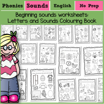 Preview of Beginning Sounds Book with 35 worksheets - Colouring Pages RWI set 1 phonics