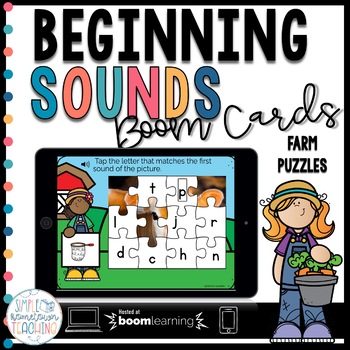 Preview of Beginning Sounds Boom Cards for Kindergarten | Farm Puzzles