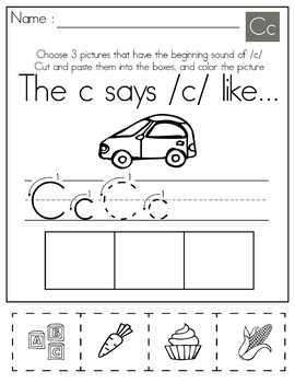 Beginning Sounds Color Cut and Paste by MissMissG | TpT