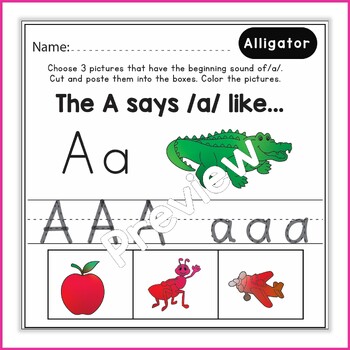 Beginning Sounds Color, Cut and Paste - Interactive Alphabet Learning ...