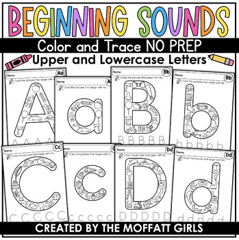 Preview of Beginning Sounds Color and Trace NO PREP