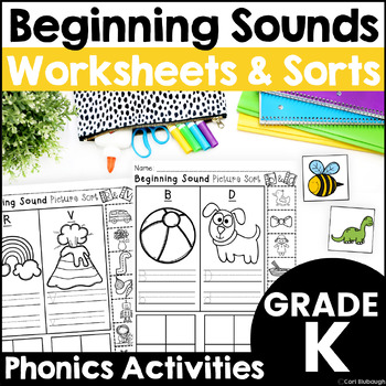 Preview of Beginning Sounds Cut and Paste Worksheets Initial Sounds Phonics Activities