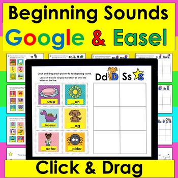 Beginning Sounds Digital EASEL & Google Slides Kindergarten Click & Drag SET ONE