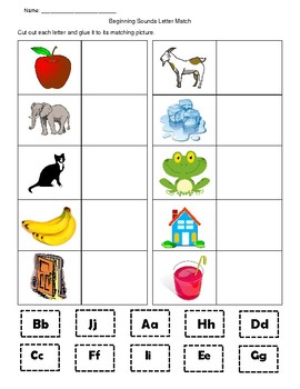 Beginning Sounds Letter Match  Cut and Paste by Jessica Rogers  TpT