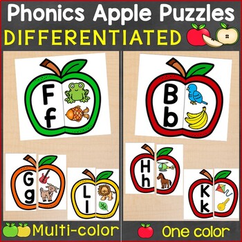 Preview of Apple Puzzles Beginning Sounds, Letter Sounds Alphabet Activities Differentiated