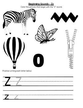 beginning sounds letter z by math is all you need tpt