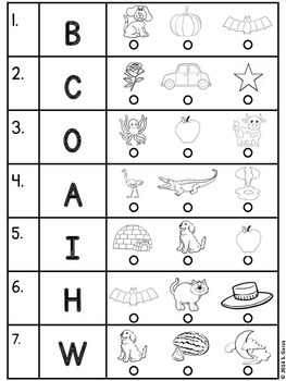 Beginning Sounds - Letter to Picture Match (Fill in the Bubble Activity)
