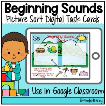 Preview of Beginning Sounds Picture Sort Digital Task Cards | Google Classroom