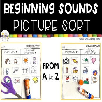 Preview of Beginning Sounds Picture Sort Worksheets | Cut and Paste