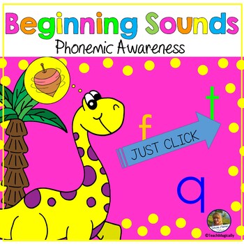 Preview of Beginning Sounds PowerPoint  Game and EASEL Assessment Dinosaur