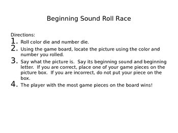 Preview of Beginning Sounds Roll Race