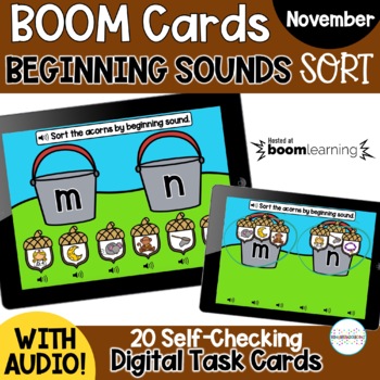 Preview of Beginning Sounds Sort | Boom Cards | Digital Task Cards | Fall