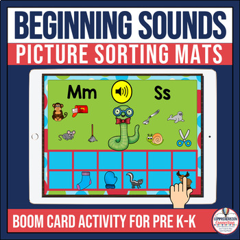 Preview of Beginning Sounds Sorting Mats Boom Cards, Picture Sorting by Sound