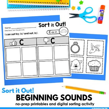 Preview of Beginning Sounds Worksheets Picture Sorts Science of Reading