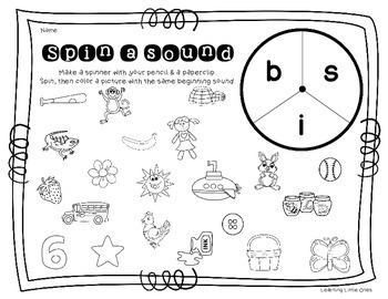 Beginning Sounds Spinners *No Prep!* Printables by Learning Little Ones