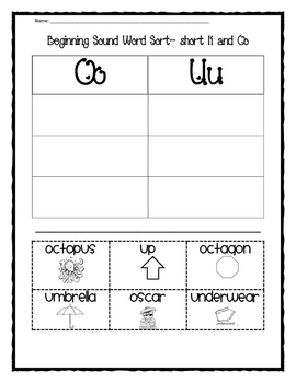 Beginning Sounds Word Sort (short o and u) by Mrs. Boss | TpT
