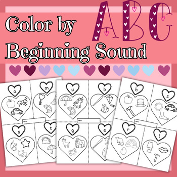 Preview of Beginning Sounds Work Sheet - Valentine's Day Letter Coloring Pages - Phonics