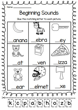 Beginning Sounds Printable Worksheet Pack - Pre-K Kindergarten First Grade