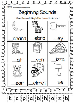 beginning sounds printable worksheet pack pre k kindergarten first grade