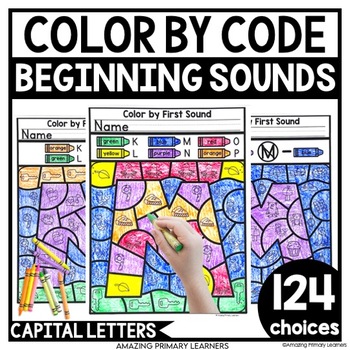 Preview of Beginning Sounds Worksheets Coloring Pages Color by Code Alphabet Letters