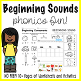 Summer Phonics Packet for Beginning Sounds with Worksheets